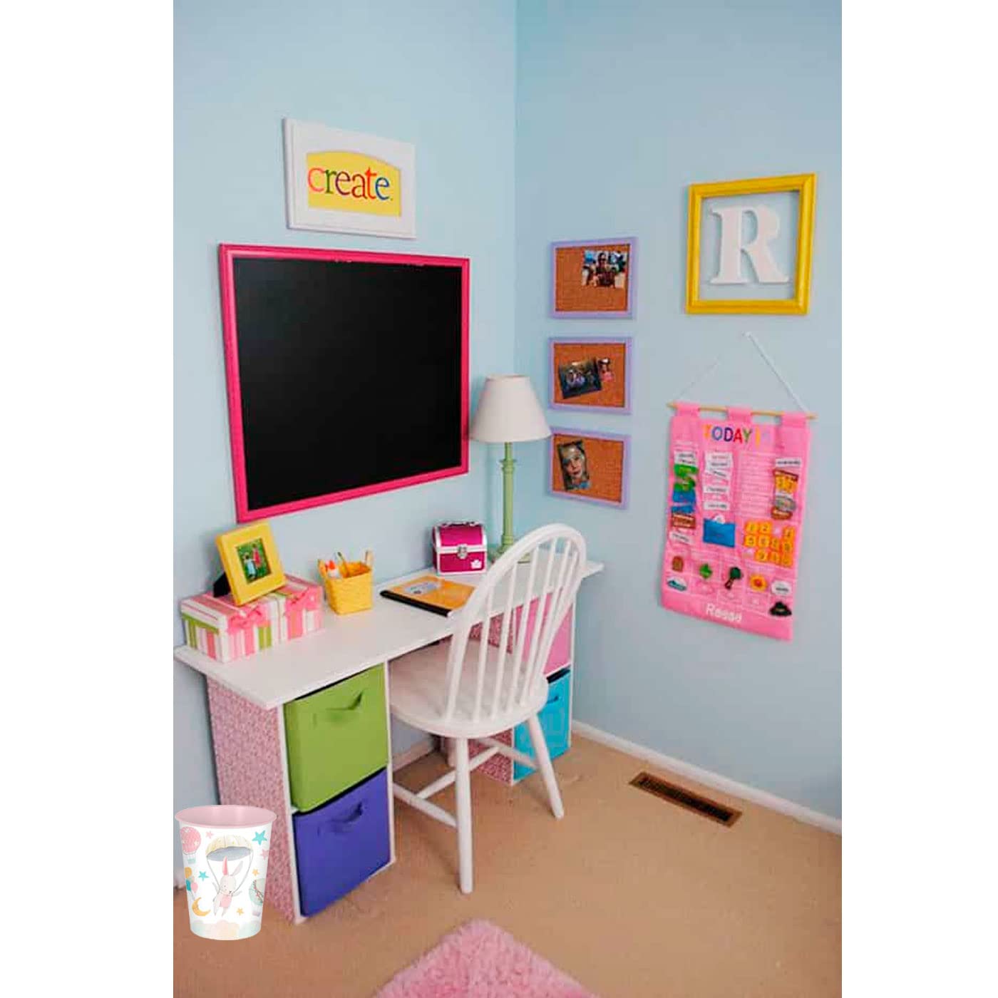 Acan Tradineur - Papelera de plástico Infantil Decorada, Cubo de Basura cilíndrico para Estudio, Dormitorio de niños (Conejita, 25,5 x 21,5 cm, 6 litros)