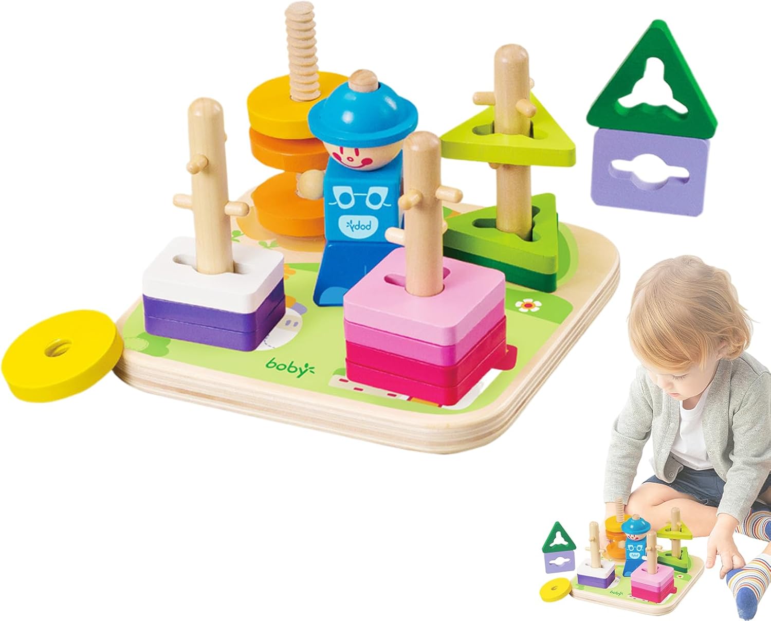 木製積み重ねおもちゃ - 微細運動ブロック,形状仕分け積み木 | 子供向け 家庭 幼稚園 旅行 プレイルーム 学習 発達