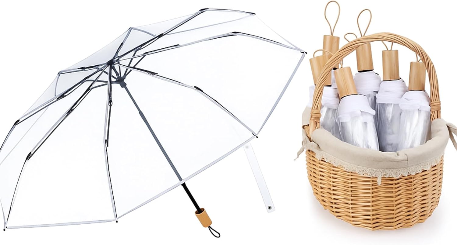 Sanwuta Transparent Folding Umbrella Full Automatic Clear Foldable Auto Open Close Umbrellas for Wedding Rain