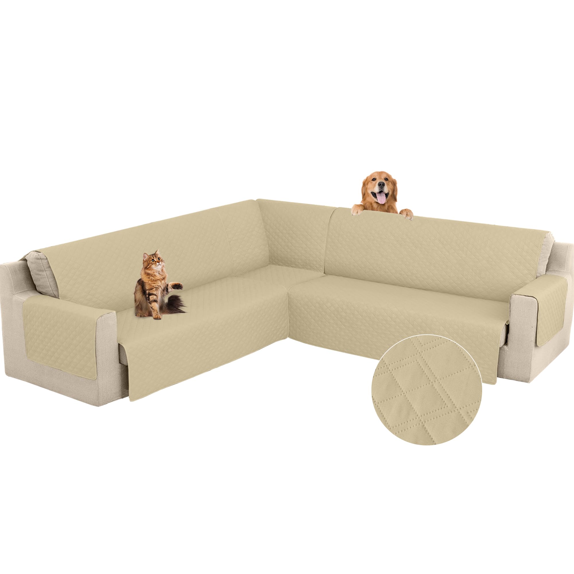 Arfntevss Corner Sectional Couch Covers for Sectional Sofa L Shaped Sofa Cover Washable Quilted Sofa Slipcover Non Slip U Shape Couch Cover Pet Dog