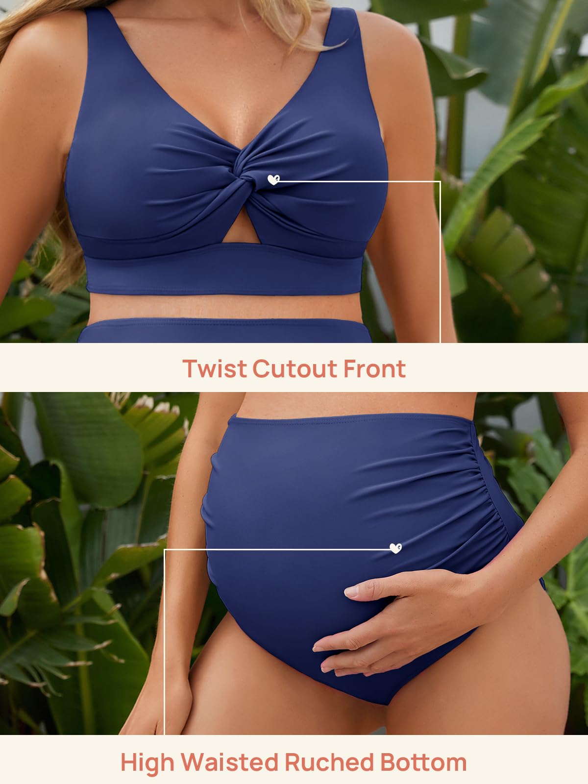 Summer Mae Twist Maternity Bikini Two Piece Pregnancy Swimsuits Cutout Bathing Suit High Waisted Ruched Swimwear