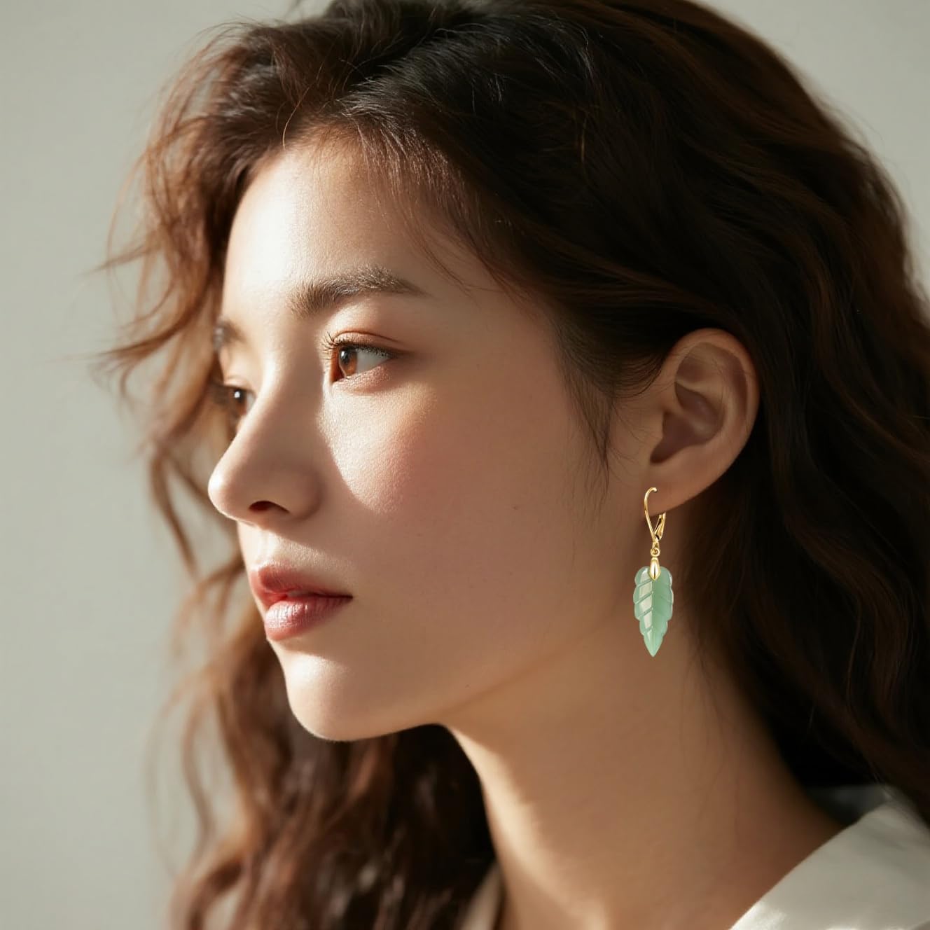 Natural Stone Drop Earrings,Yellow Gold Plated Real Crystal Quartz Jade Leaf Waterdrop Square Gemstone Dangle Earrings for Women Her - Image 3