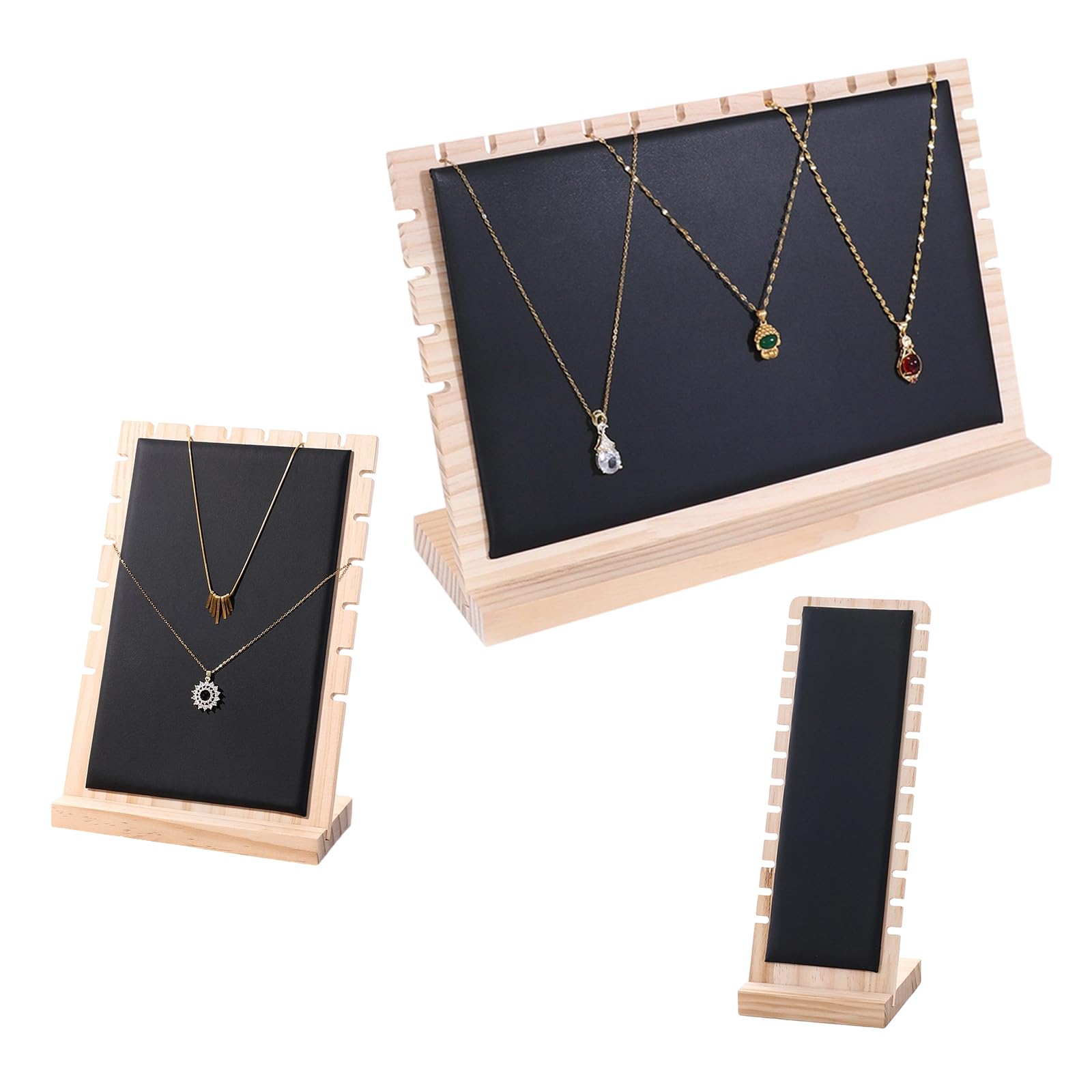 Msioytog Of 3 Natural Wood Jewelry Organizers Stand for Necklace and Presentation in Shops or Homes Organizers