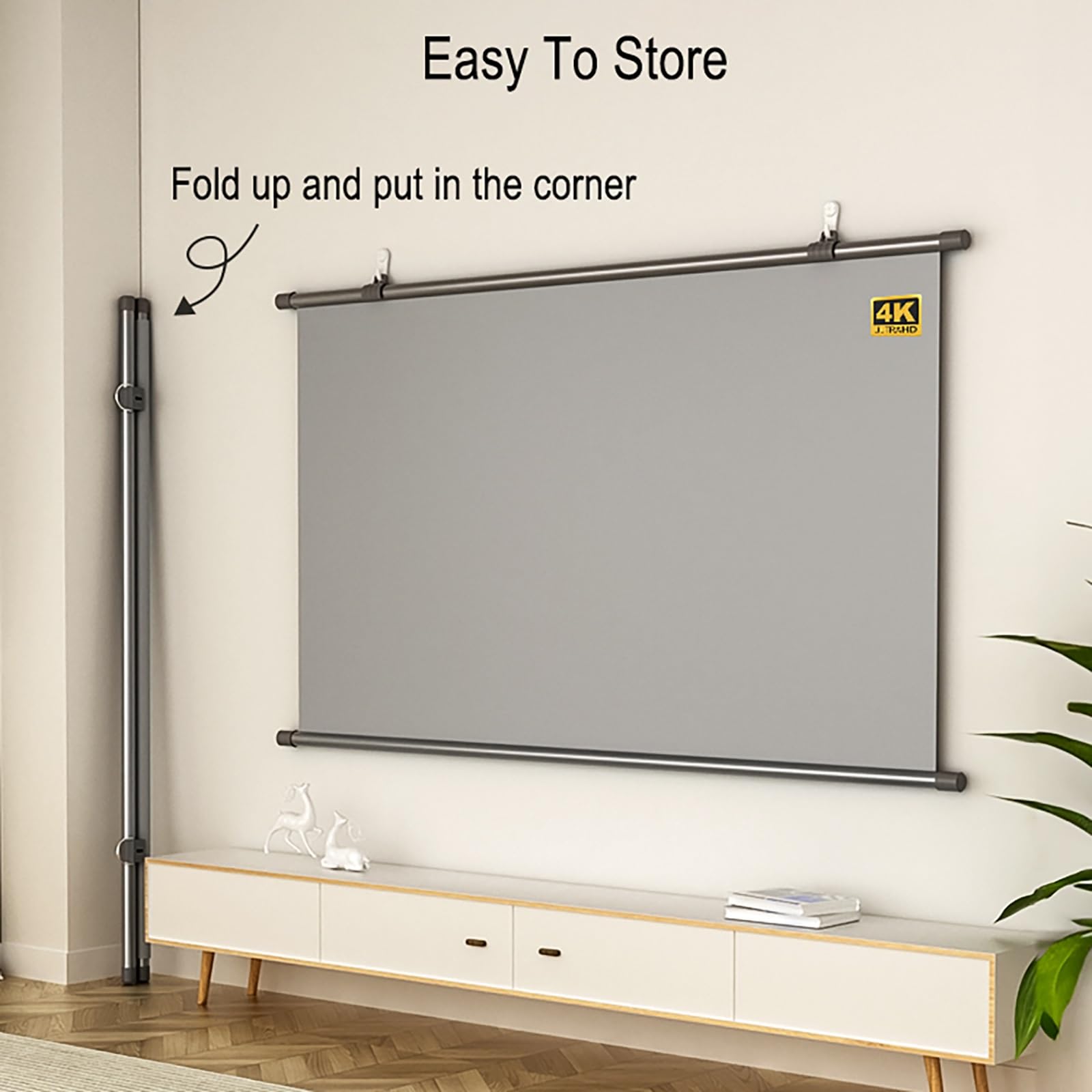 Schermo Proiettore Anti-luce manuale in metallo, Schermo per Proiettore a Scomparsa da 60" 72", Telo Proiettore per interni ed esterni, Schermo per Proiezione con Tenda per Proiettore HD(16:9,60")