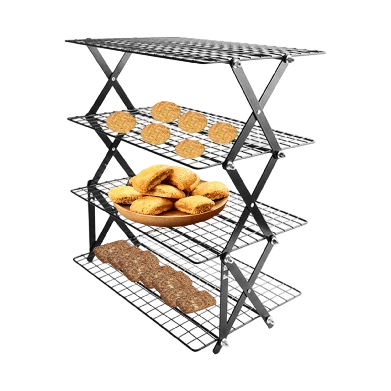 Stojak Do Pieczenia | Składana Kuchenna Półka 4-Poziomowa,Ruszt Do Blacha Pieczenia Akcesoria Kuchenne,Dla Piekarzy Przyjęcia Pieczenie Grillowanie Pizza Deser Owoc Warzywo