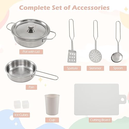 Miniatura 7 de Costzon Cocina de esquina con luces, sonidos, juego de cocina grande con pizarra, microondas, accesorios de cocina, juguete sensorial Montessori de