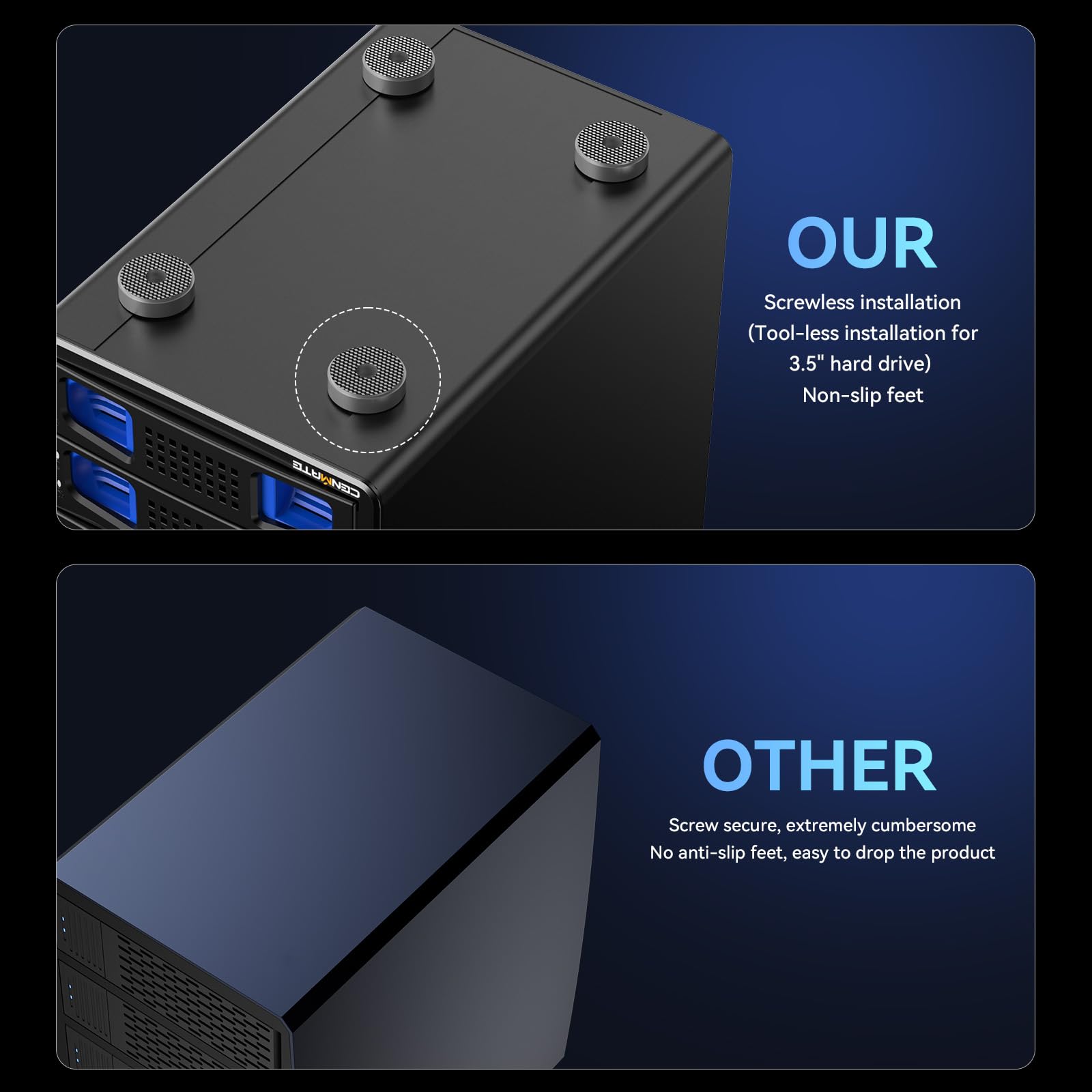 Caja Discos Duros, Caja 8 Bahías de Aluminio 10Gbps con Ventilador para HDD/SSD SATA 2,5/3,5, Cable USB A/C 3.2 con Sustitución en Caliente, Carcasa HDD Sin Herramientas, Das (sin Raid/NAS)