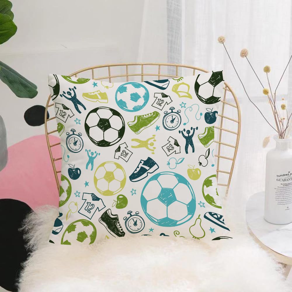 Hyosxw Sport Sketch Equipment Soccer Seamless Patte - A9 Cushion Cover,Throw Pillow Case Home Decorative For Living Room Bedroom Sofa Chair 18X18 Inch,Sport Sketch Equipment Soccer Seamless Pattern. Hand Drawn Doodle Icon Football,Pillowcase 45X45cm