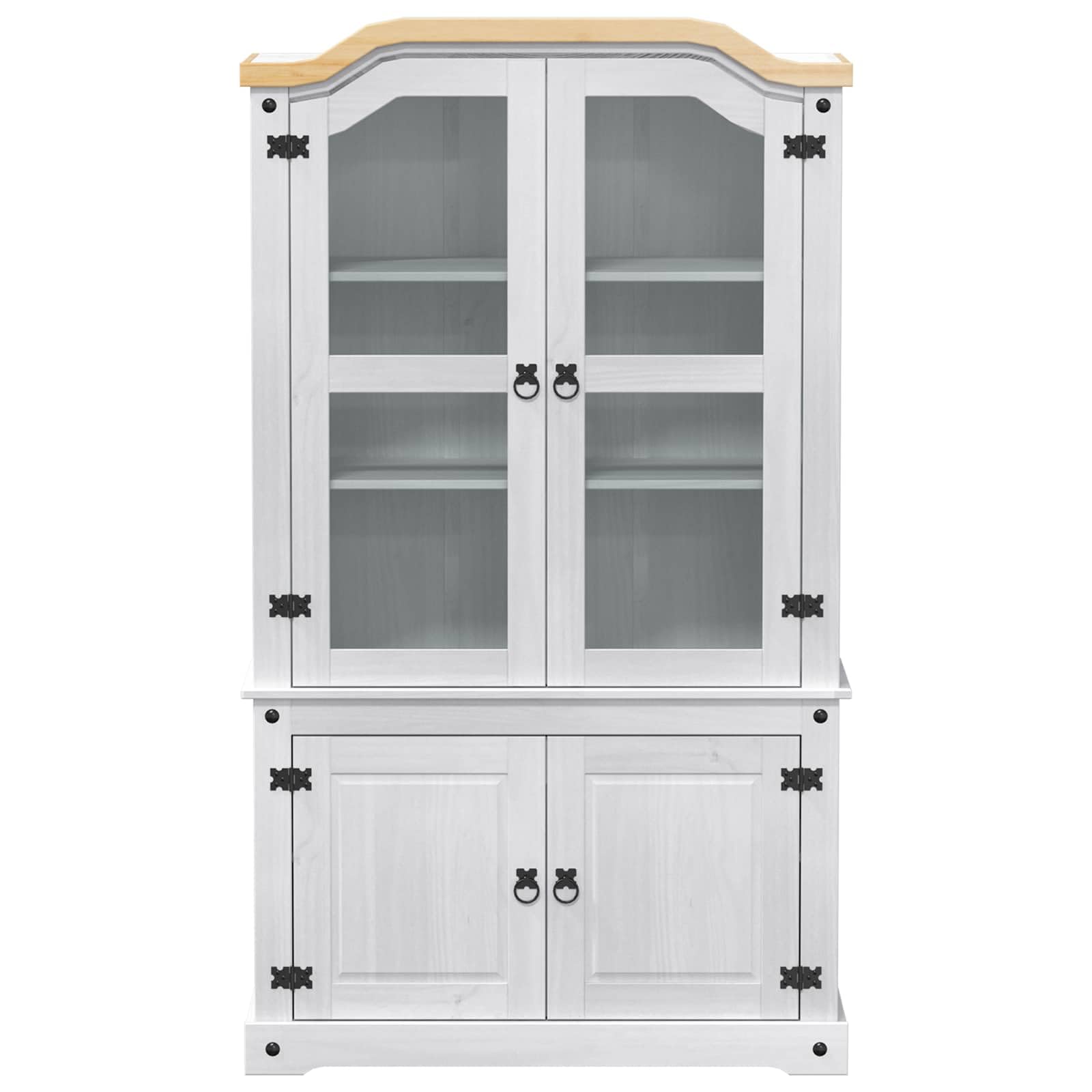 Vitrina blanca con puertas de cristal de pino macizo, 103,5 x 42 x 180 cm, armario de exhibición rústico con acabado mate para un almacenamiento y presentación elegantes.
