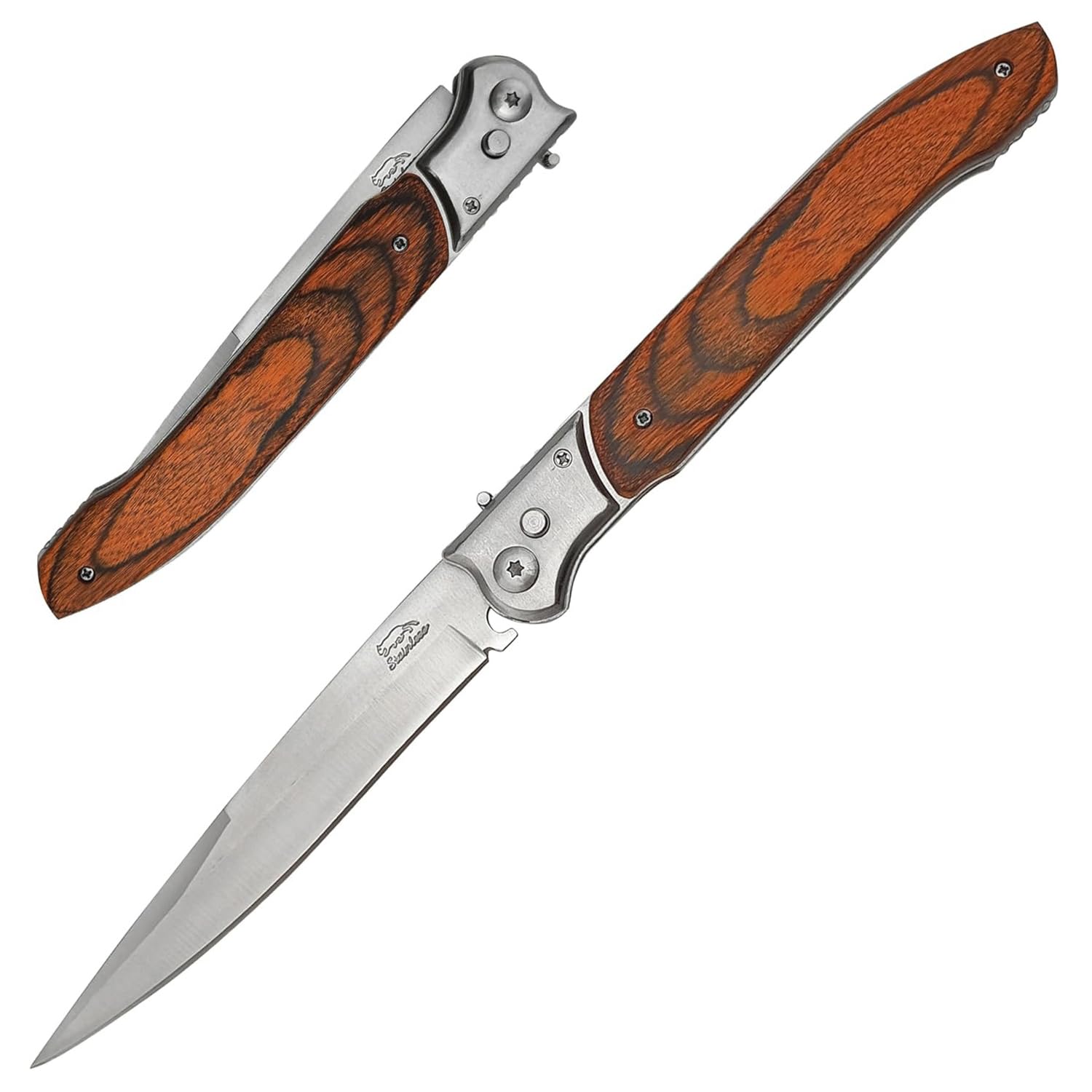 12" Large Folding Pocket Knife,EDC Knife,Stainless Steel Blade and Wooden Handle Folding Knife for Men Outdoor Camping Hunting Hiking