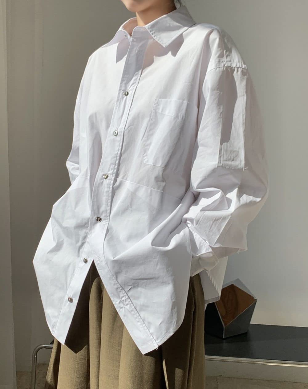 BROLEO Tops Für Damen,Damen-Leinenbluse Mit Tasche, Übergroße Sommerbluse Mit Langen Ärmeln, V-Ausschnitt, Elegante Bluse, T-Shirt-Jacke, Lockere Bluse, Tunika, Sweatshirt-Oberteile Für Damen