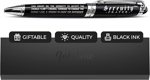 Inkstone Serenity Prayer - Bolígrafo de regalo inspirador grabado con caja de presentación, regalo con cita de recuperación de fe, sobriedad