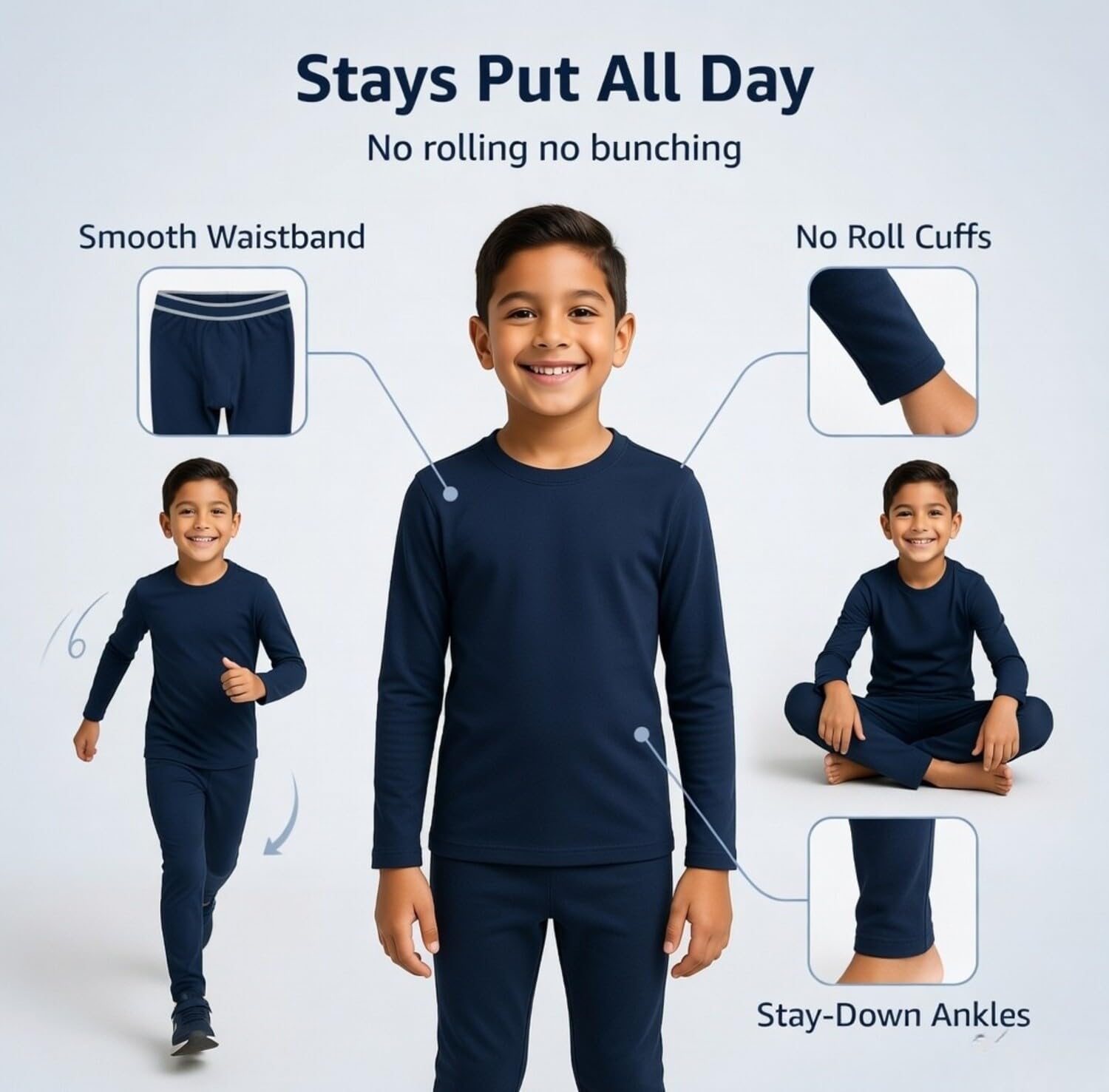 Conjunto de ropa interior térmica para niños; pantalones largos para niños; juego de capa base para clima frío; microfibra que absorbe la humedad