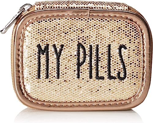 Miamica Zippered “My Pills ” Pill Case With 8-Day Removable Plastic Medicine Organizer, Gold Glitter, 3.5” L X 2.75” W X 1.25” H – Keep Your Vitamins And Pills Organized – Compact And Sleek Pill Box #TOP24