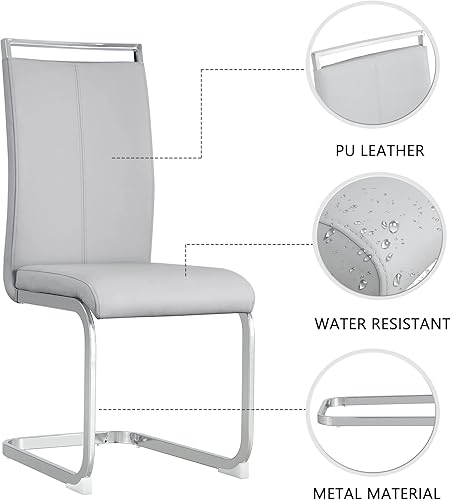 Miniatura 3 de Juego de 2 sillas de comedor, sillas de cocina, sillas sin brazos, sillas laterales de cuero y patas de metal con respaldo alto (2, sillas gris