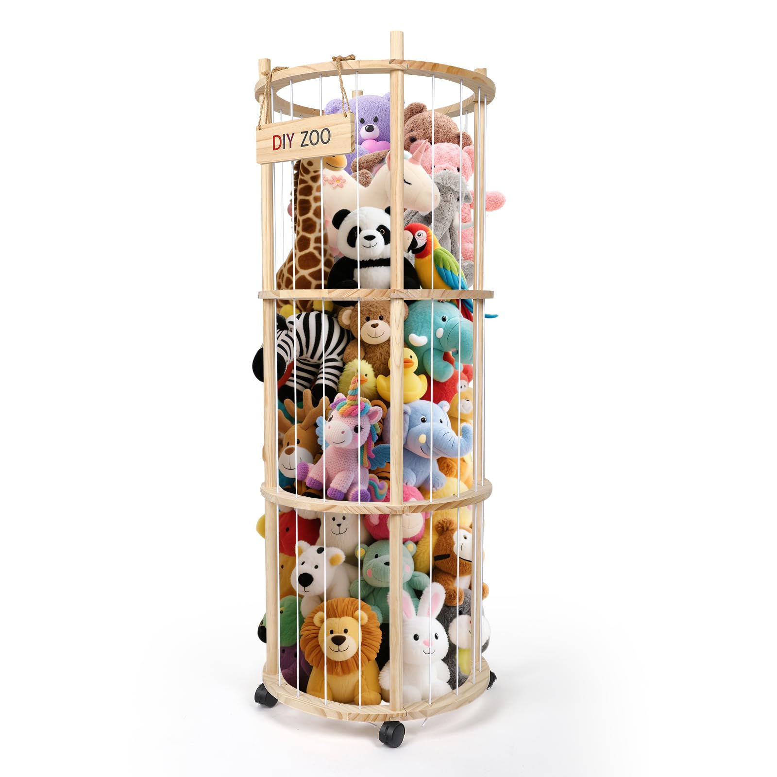 Rangement Peluche, 130x48x30cm Range Peluche avec Roulettes Pivotantes à 360° et Freins, Convient aux Chambres D'enfants aux Salons et aux Chambres à Coucher (Rond)