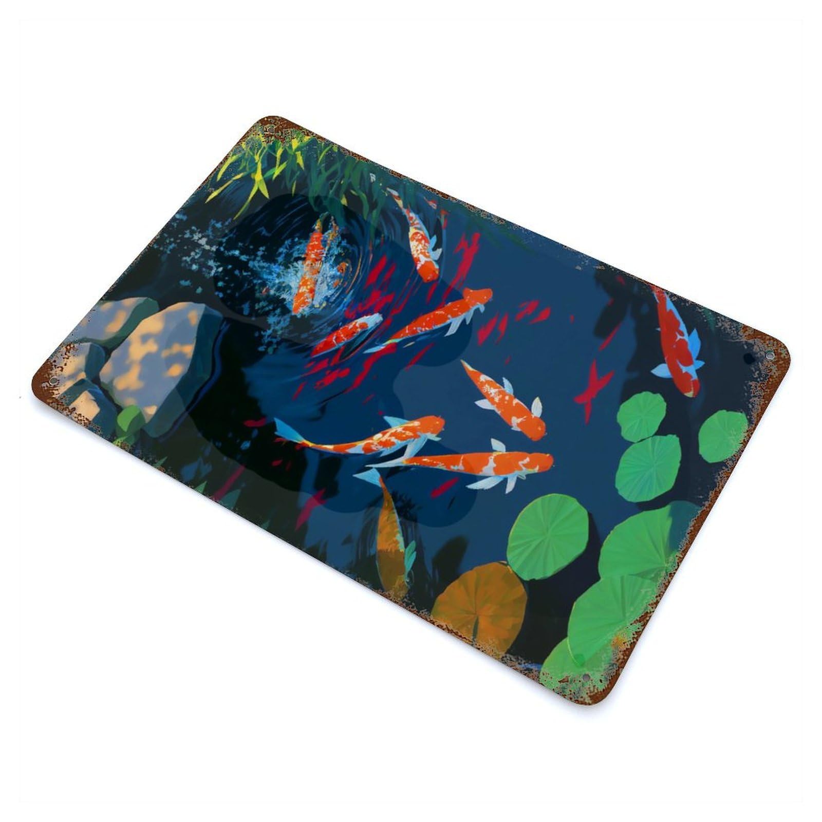 Painting Koi Fishes Rusty Metal Tin Sign 11.8"x7.9", Ideal for Pub, Kitchen And Man Cave Decor