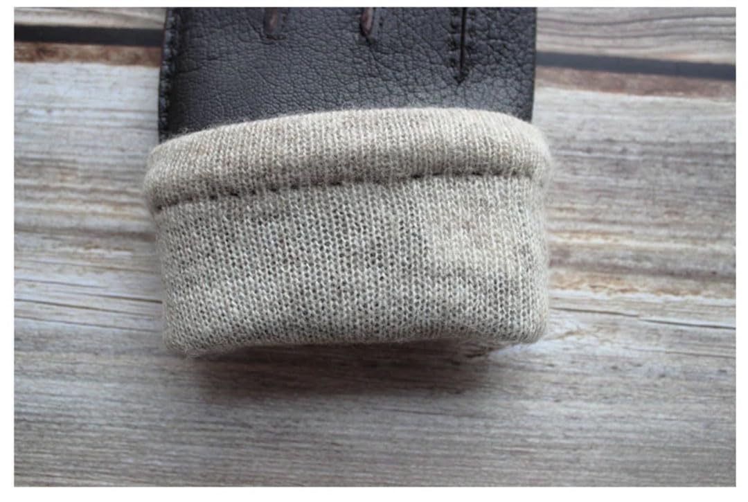Gants en cuir pour homme cousus à la main coupe droite classique et marron foncé avec gants