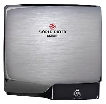 World Dryer L-971 SLIMdri Efficient Commercial Surface Mounted ADA Compiant Universal Voltage 110-240V Hand Dryer, Aluminum Cover, Brushed Chrome