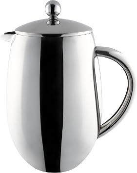 Cafe Ole BFD-06 6 Cup Double Walled Bellied Cafetiere French Press Coffee Maker, Mirror, 0.8 Litre, Stainless Steel