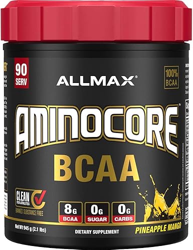ALLMAX Nutrition AMINOCORE BCAA en polvo, 0.29oz de aminoácidos, bebida de recuperación intra y después del entrenamiento, sin gluten, frambuesa de ALLMAX Nutrition Sabor Frambuesa azul. Tipo de suplemento primario Amino Acids