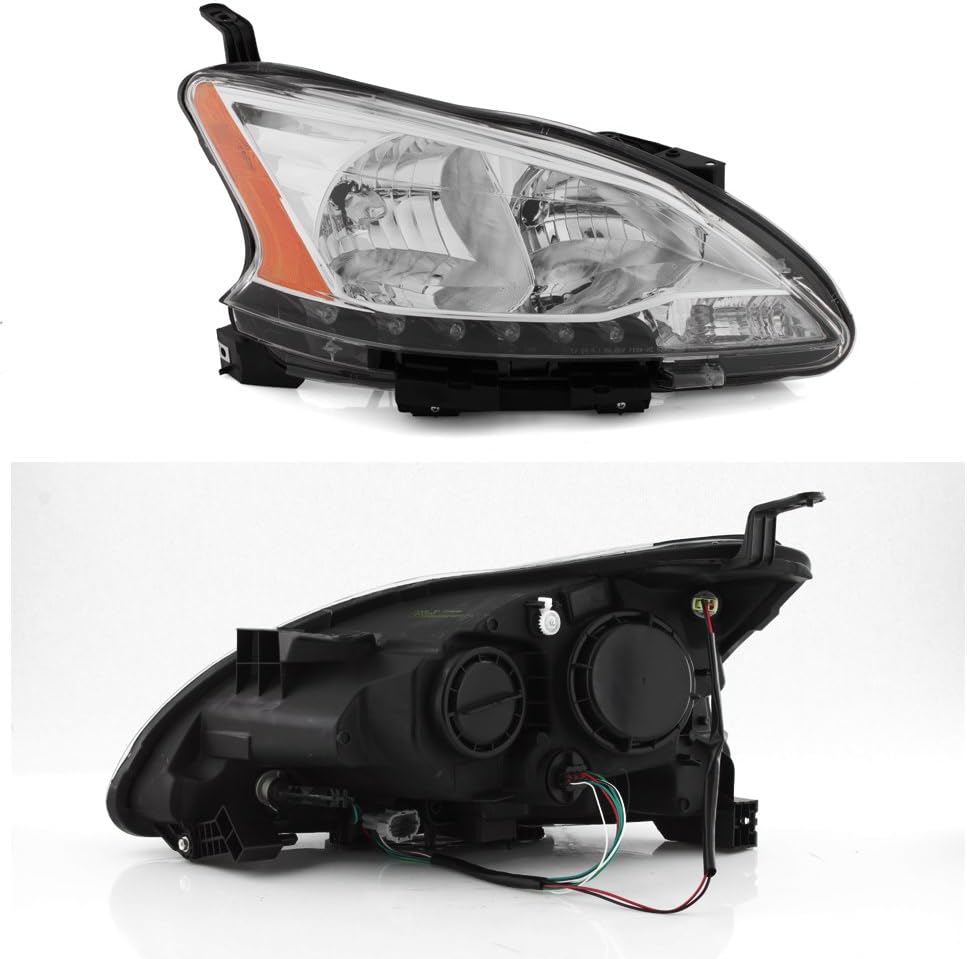 AKKON - For 2013-2015 Sentra LED Daytime Running Lamp Strip Passenger Side Only Headlight Chrome Housing Clear Lens