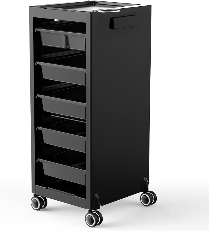 TASALON Nuevo carrito de salón con ruedas para almacenamiento adicional | Carro de salón con 5 cajones y soporte para secador, carrito de salón que ahorra espacio con material más ligero y resistente, carrito de belleza multiusos, carrito de estilista