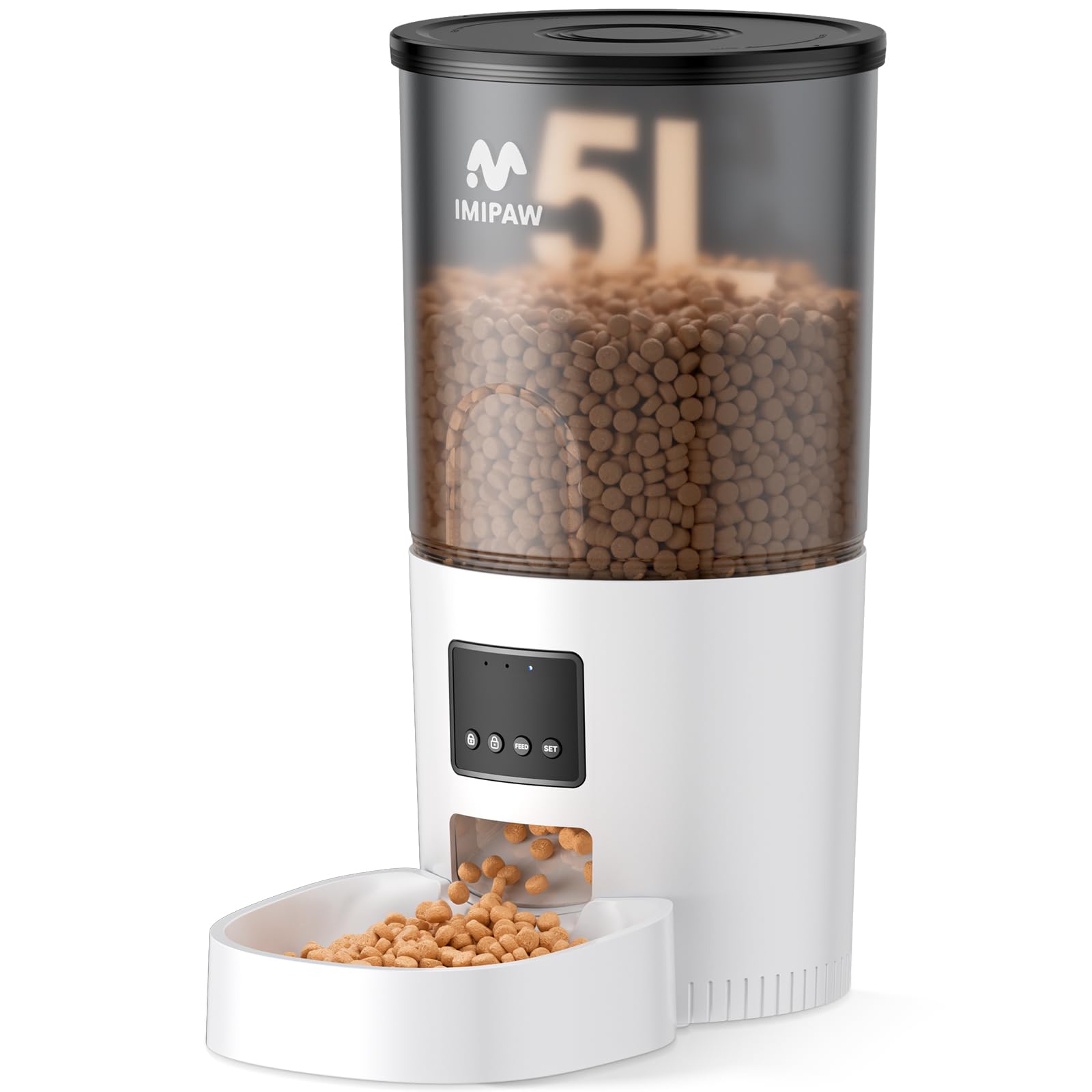 IMIPAW Automatic Cat Feeder, 5L Pet Dry Food Dispenser with Timed Programmable Portion Control, Dual Power Backup, with Desiccant Bag, 1-10 Meals, Easy Set Up, 10 Meals Per Day for Cats and Puppies
