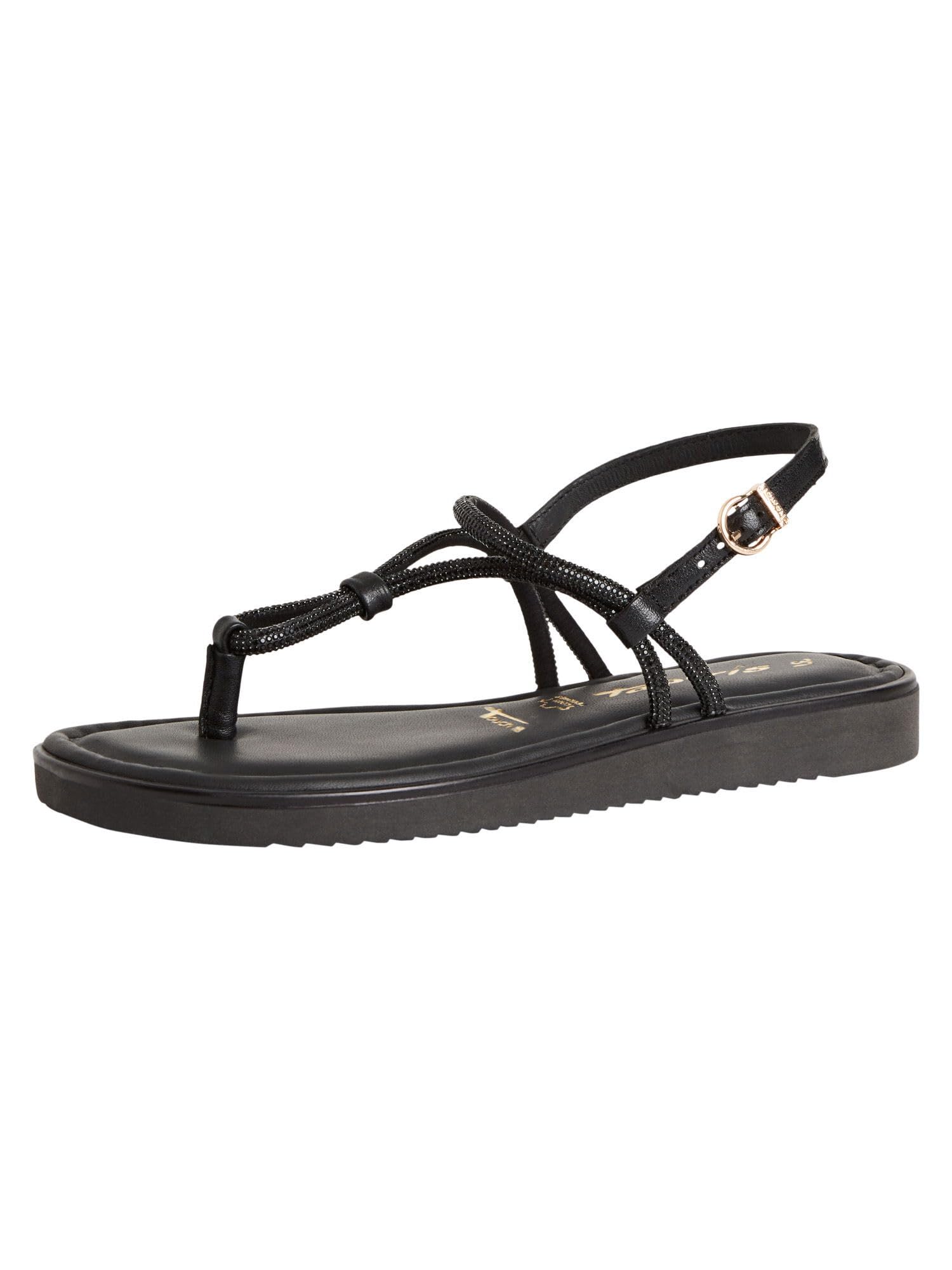 Tamaris Women's Flat Sandals, Black Glam, 5 UK