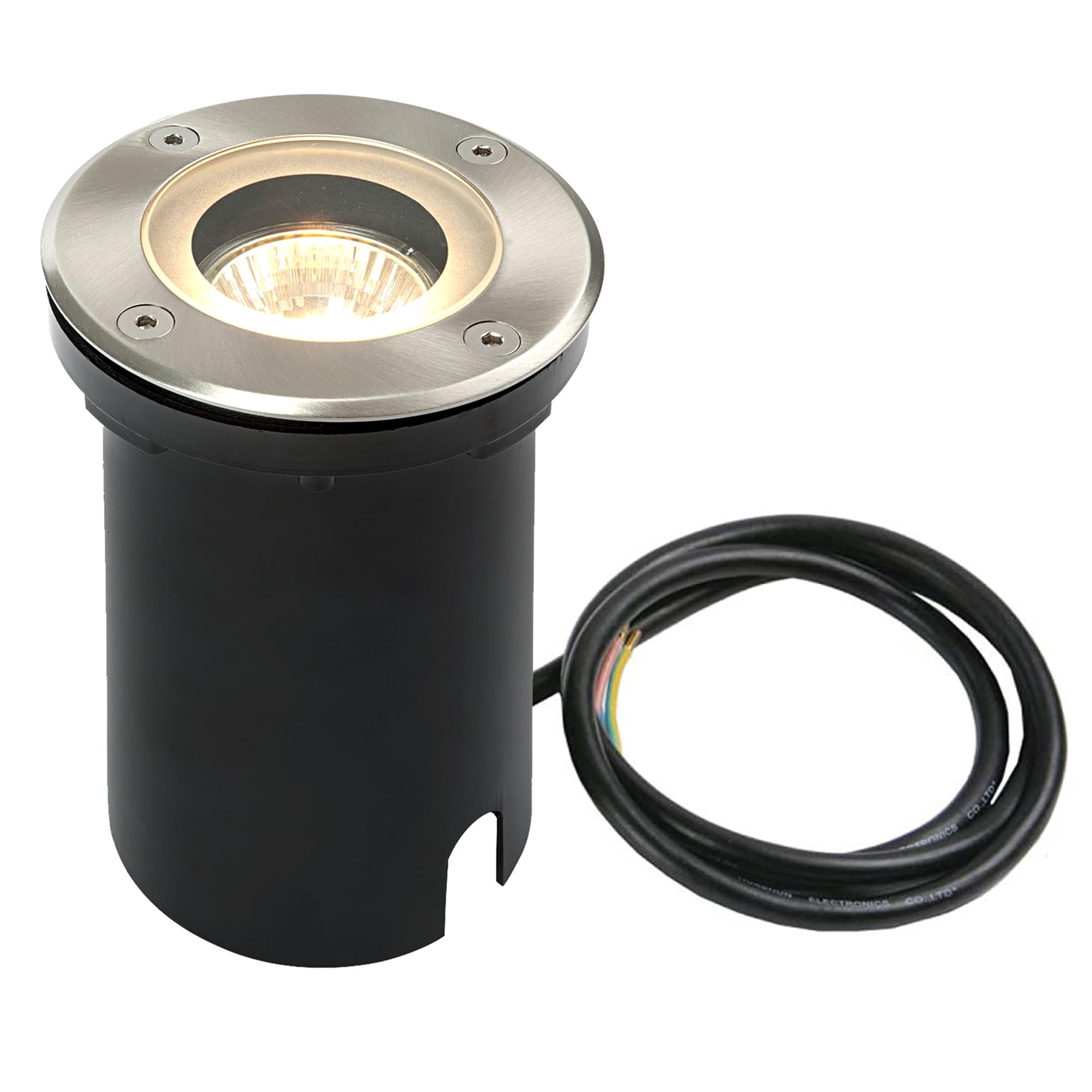 National Lighting Marine Grade Stainless Steel (Round) Pillar Ip65 Marine Grade Stainless Steel Gu10 Round Outdoor Decking Walk Over Ground Buried Uplighter - Ideal For Coastal Areas