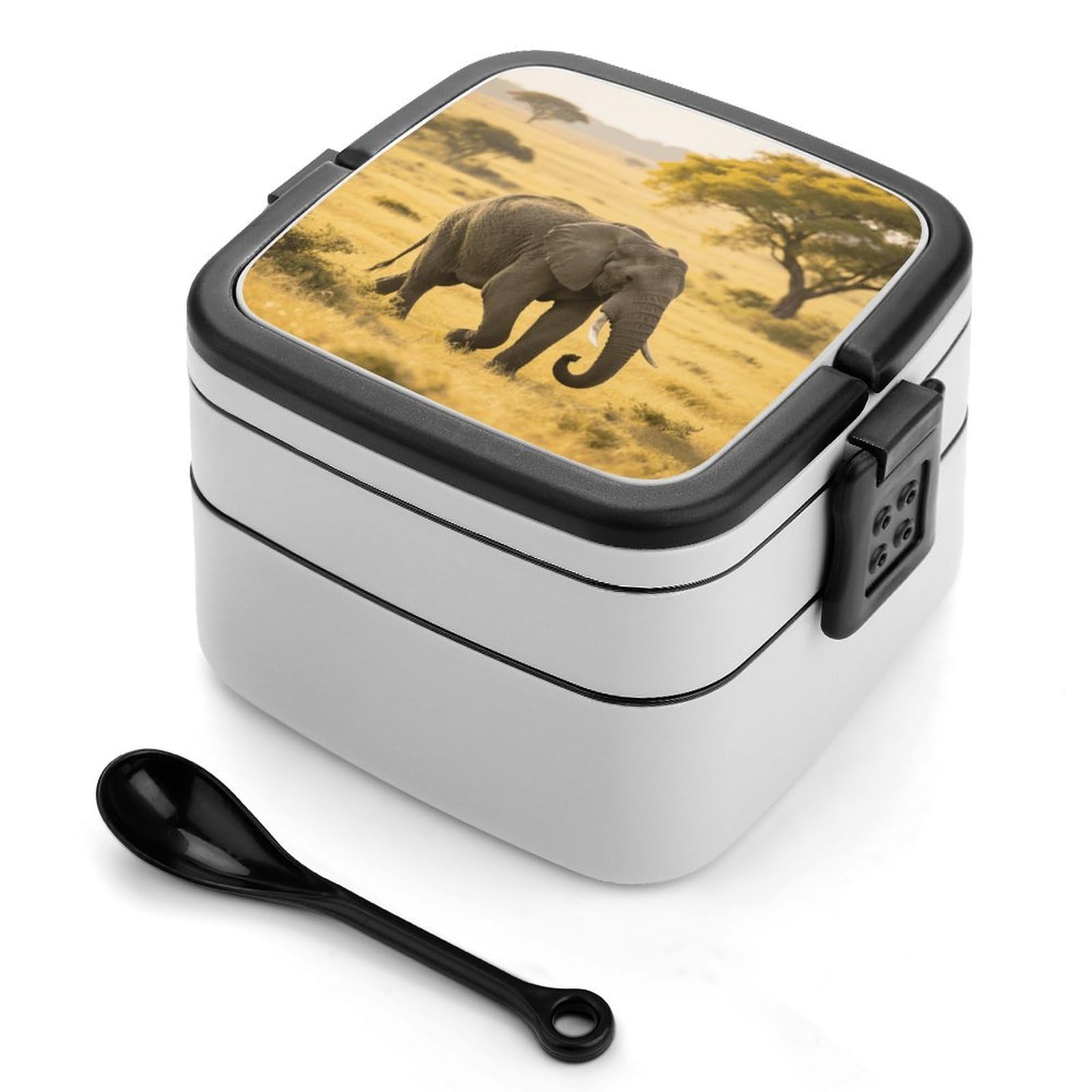 VstaDank Elephant Bento Box with Compartments Portable Lunch Containers with Spoon Leak Proof Bento Lunch Box Snap-On Design Double-Layer Insulated Lunch Boxes for Work Camping