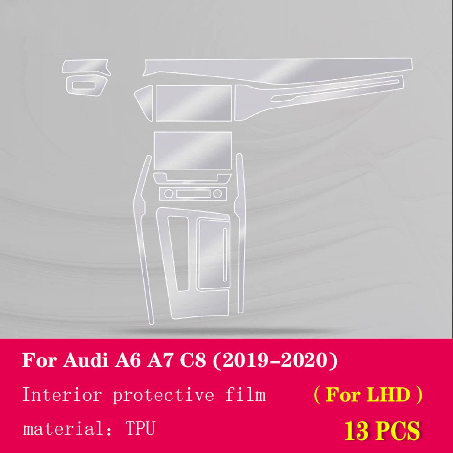 LAVIYE Auto-Innenfolie Armaturenbrett Klavierbrett Schaltmittelkonsole Kratzfeste transparente TPU-PPF-Folie für Audi A6 A7 C8 2019-2023
