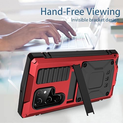 Miniatura 6 de Samsung S22 Ultra Metal Bumper Funda de silicona con soporte híbrido militar a prueba de golpes resistente funda protectora de pantalla integrada