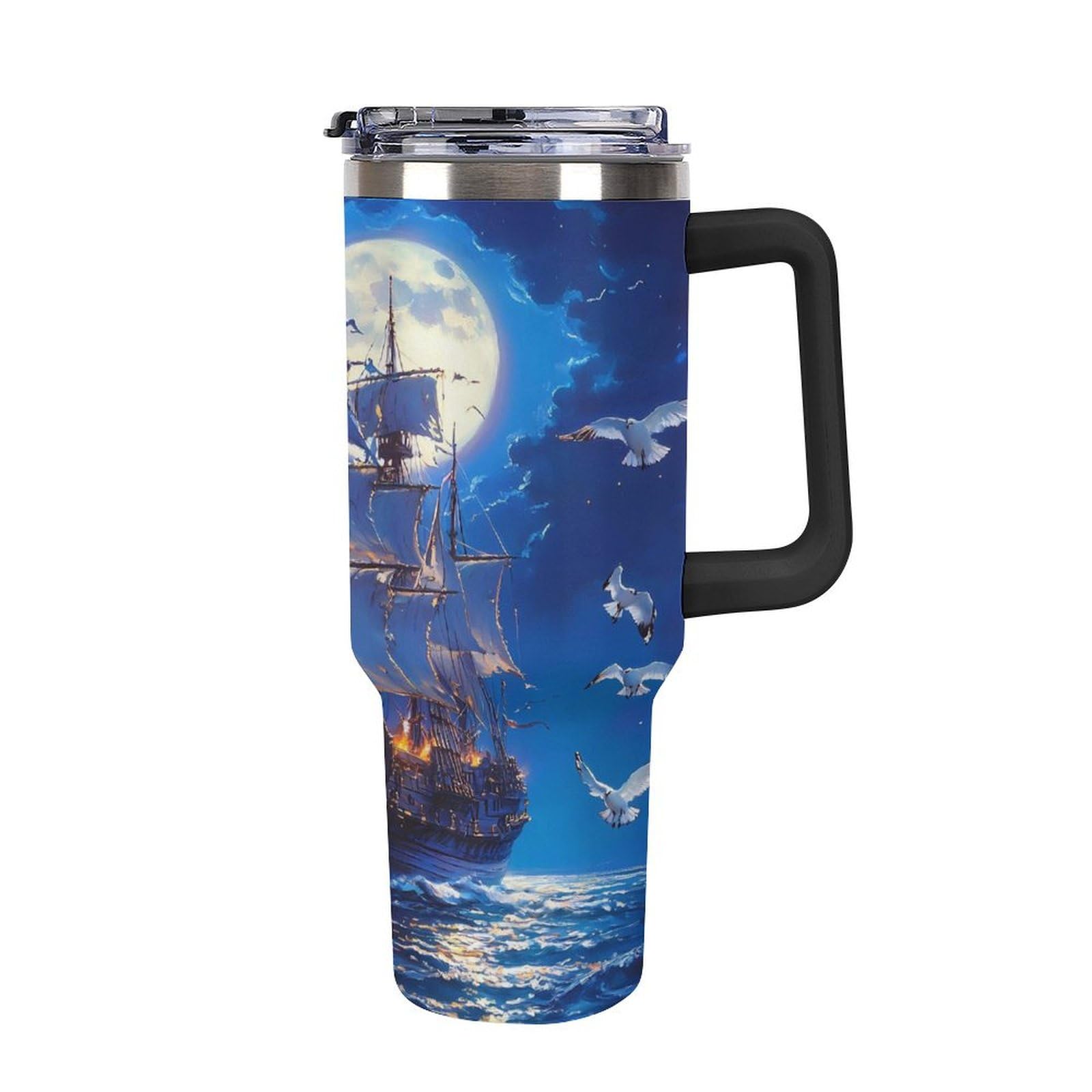 Tasse café voyage anti-renversement Moon avec anse noire