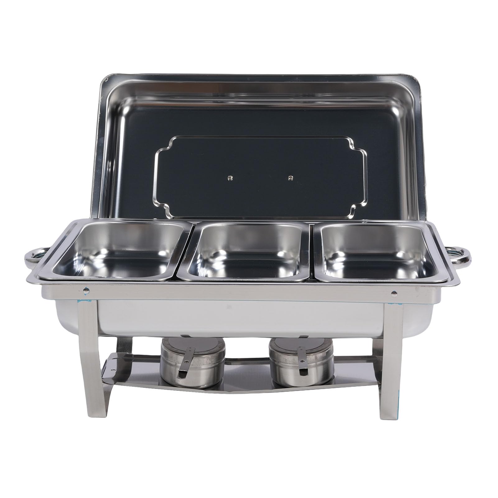 Scaldavivande per Buffet in Acciaio Inossidabile da 4 Pezzi, Scaldavivande Rettangolari da 9 QT per Buffet, con Struttura Pieghevole per Feste, Catering, Matrimoni Ed Eventi all'aperto