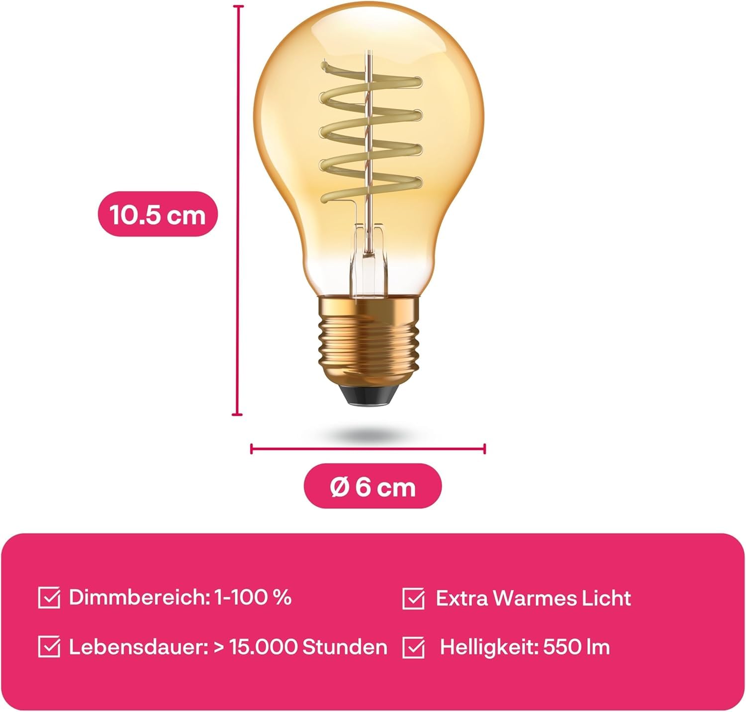 innr Zigbee E27 Smart Lampe, funktioniert mit Alexa und Hue* (Bridge erforderlich), LED Filament Glühbirne, Warmweiß, Dimmbar, Smart Home, 550lm, 4 Stück