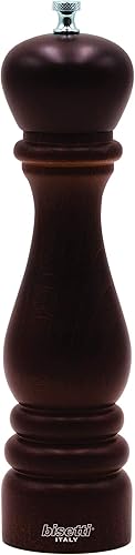 Bisetti Roma Molino de sal de madera de haya de 9.5 pulgadas con amoladora ajustable, acabado de nogal