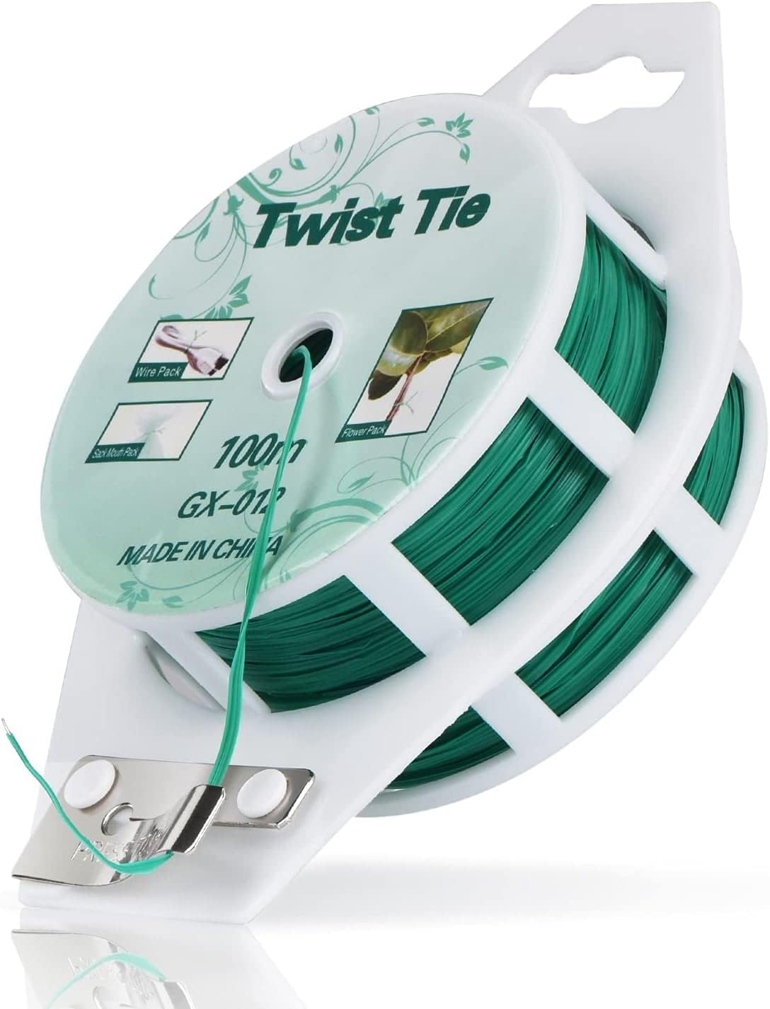 SYOSI 328ft (100m) Green Garden Plant Ties - PE Plastic Coated Twist Ties With Built-in Cutter for Gardening, Plant Support, Home and Office Use