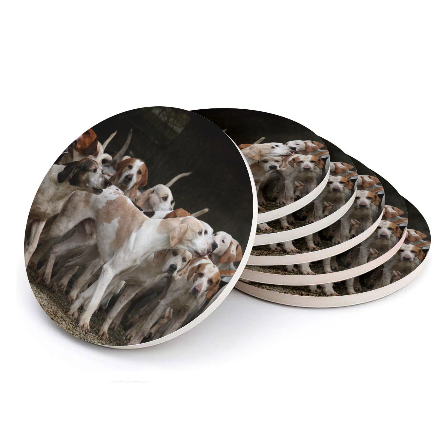 Sous-verre en céramique meute de chiens de chasse lot de 6 dessous de verre 108mm