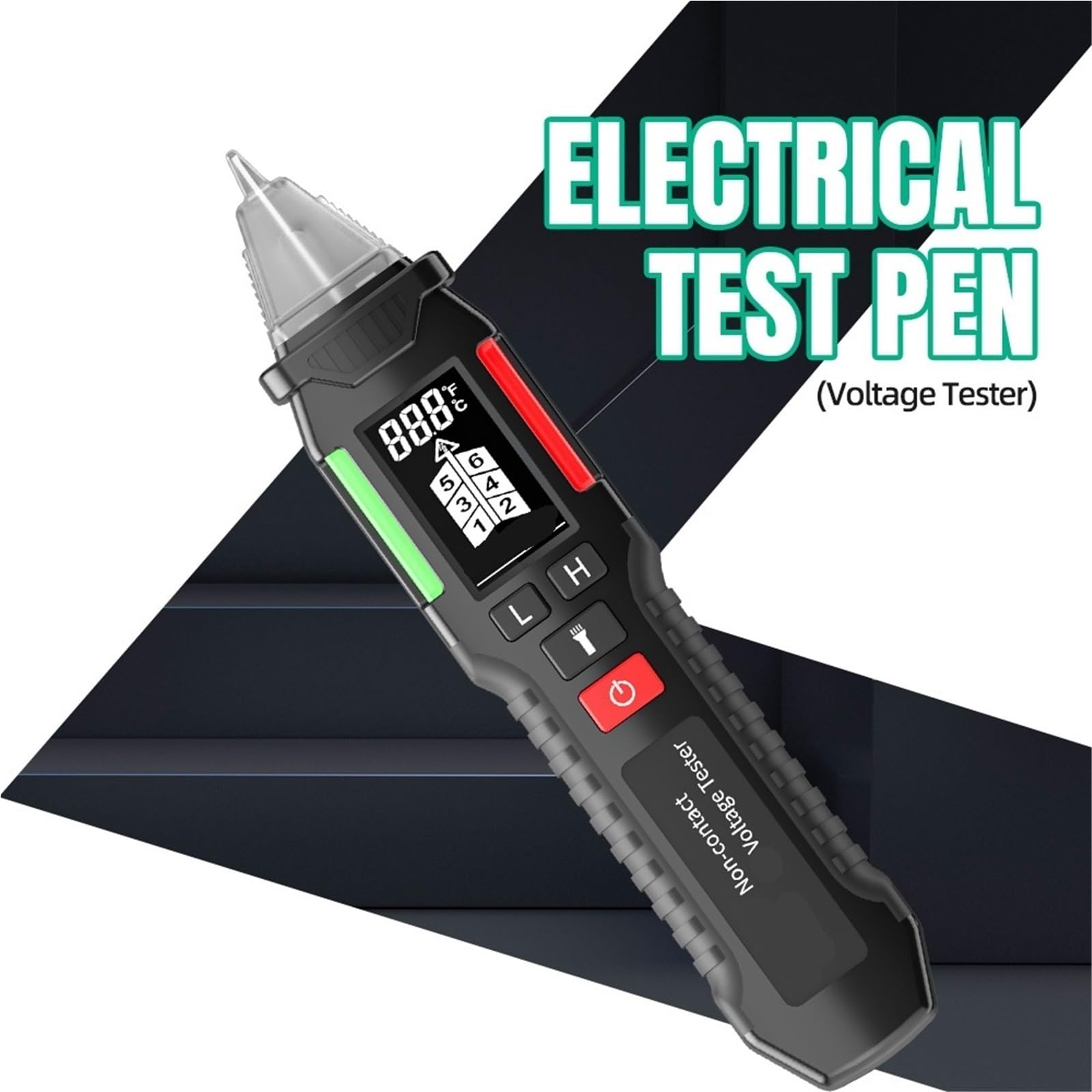 Comprobador de voltaje, Comprobador De Tensión Sin Contacto Con Sensibilidad Ajustable, Pantalla LCD Y Detector Rotura Cables,Herramienta eléctrica automotriz