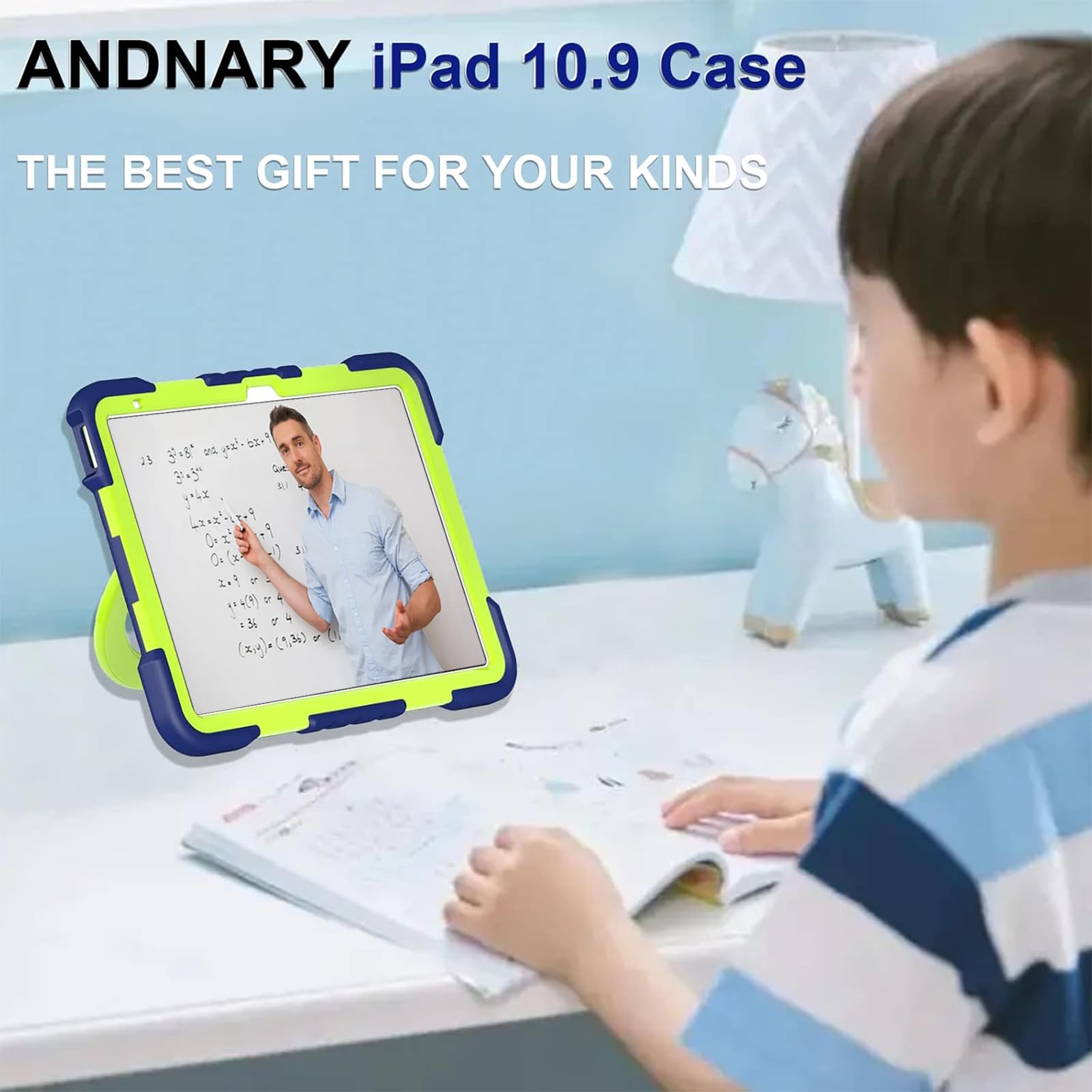 Condition photo showing Good Condition for andnary case for ipad (a16) 11th generation 11 inch 2025/10th generation 10.9 inch 2022, shockproof cover with screen protector/360° rotate handle/bracket/pen holder/shoulder strap (navy+green) | (a16), 2025, 2022, heavy duty, shockproof cover