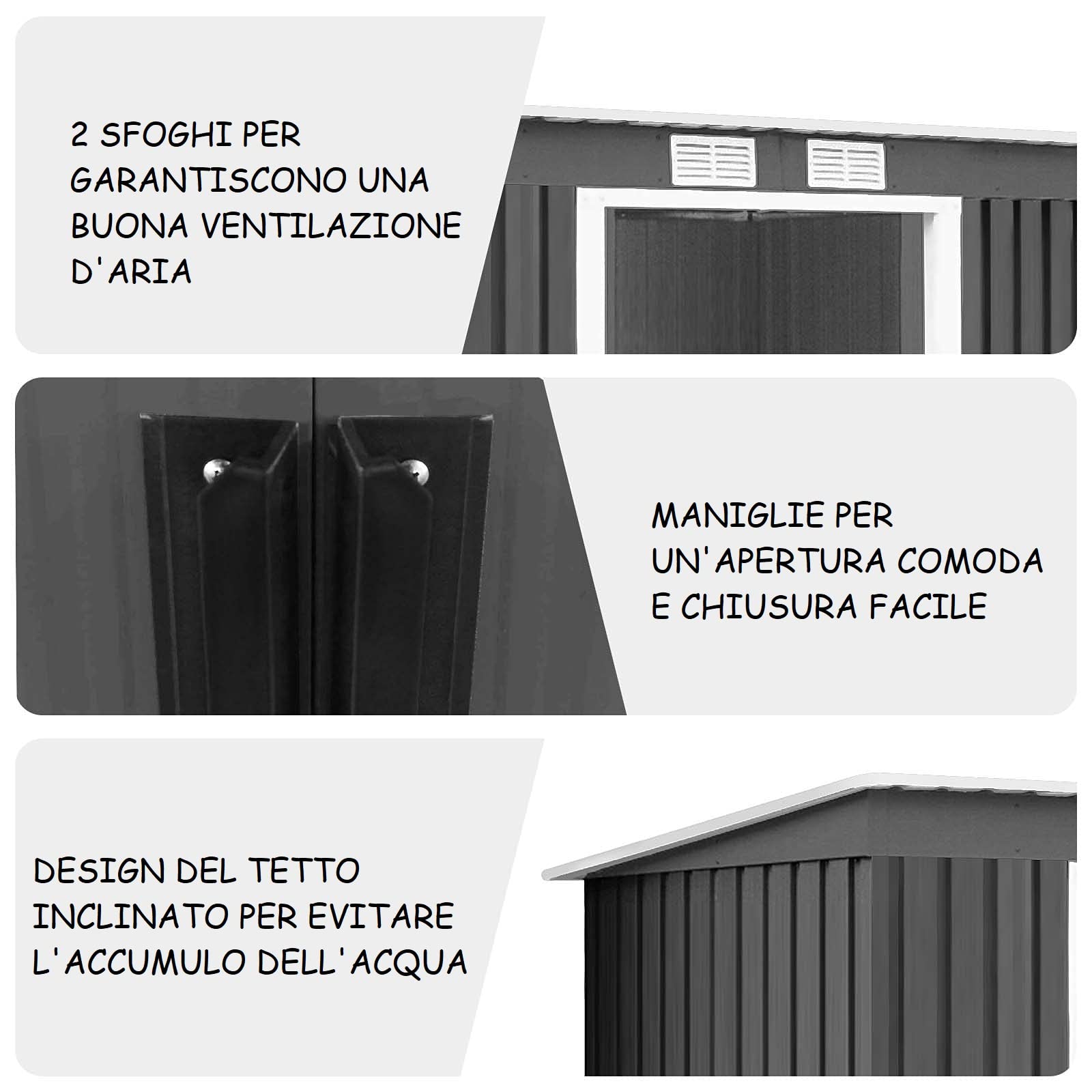 COSTWAY Casetta da Giardino Porta Attrezzi 2,8㎡, Capanno da Esterno in Lamiera Zincata Resistente alle Intemperie con Base, Porte Scorrevoli, Maniglie e Sfoghi 213 x 173 x 130 cm