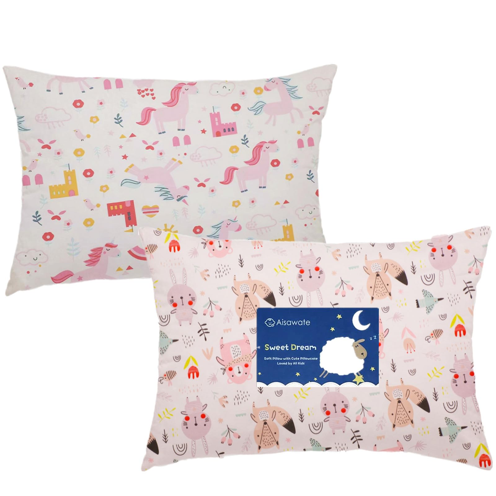 Baby Toddler Pillowcase 2 Pack, Cot Bed Pillow Pair Cases 40 x 60cm, 100% Cotton Soft Pillow Cover for Boys Girls Kids Bedding, Envelope Closure Machine Washable Small Travel Pillow Pillowcase