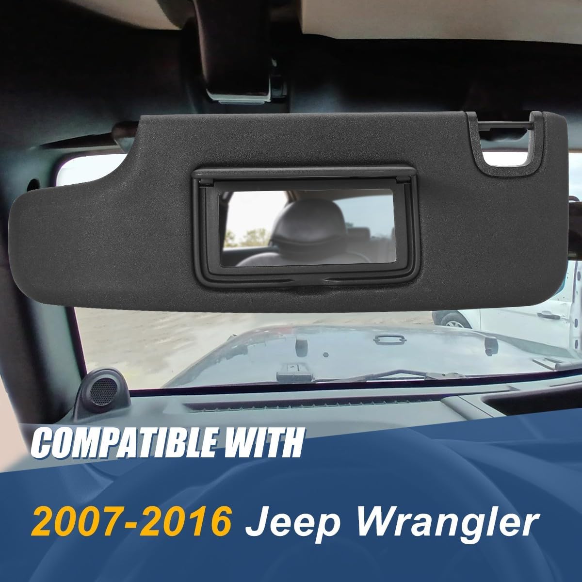 Auto Dynasty Sun Visor Compatible with 2007-2016 Jeep Wrangler, Driver Left Side, Black