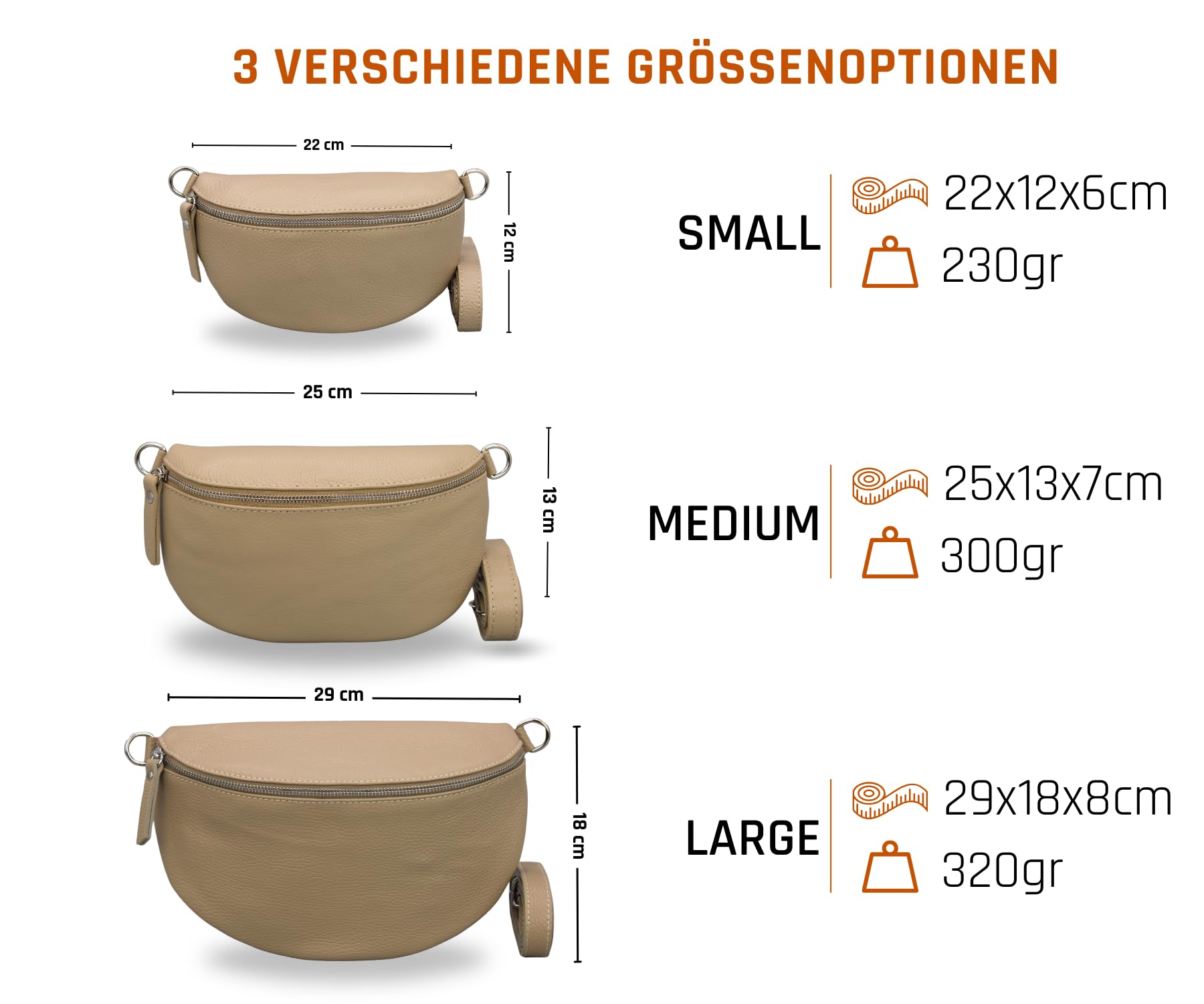 ADEL EMMA damska torebka biodrowa z prawdziwej skóry, ręcznie robiona torba na ramię, z opcjonalnymi szerokimi wzorami, stylowa torba biodrowa Made in Italy, szarobrązowo-srebrny 4, l