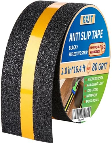 RXJT Anti Slip Tape with Reflective Strip for Stairs| Reflective Anti Slip Tape| Grip Tape for Stairs| Stair treads Non Slip Tape| Non Skid Tape| Non Slip Tape| Outdoor Waterproof |2in*16.4ft 80 grit