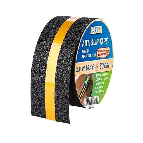 Rxjt Anti Slip Tape With Reflective Strip For Stairs| Reflective Anti Slip Tape| Grip Tape For Stairs| Stair Treads Non Slip Tape| Non Skid Tape| Non Slip Tape| Outdoor Waterproof |2In*16.4Ft 80 Grit #TOP29