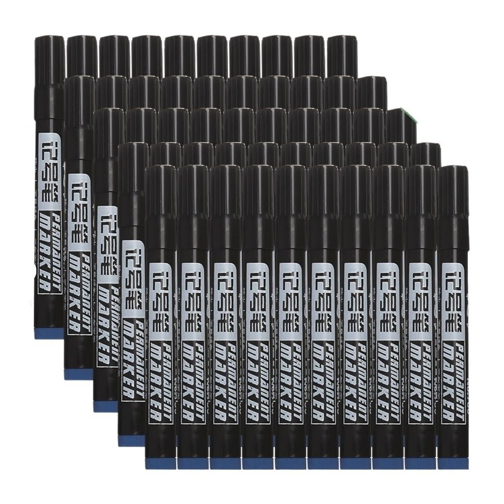 EPANO Marker na bazie oleju, wodoodporny, szybkoschnący, czarny, niebieski, czerwony, atrament, permanentny, do metalu, szkła, artykułów papierniczych, rysunków, przyborów szkolnych (50 szt. niebieski
