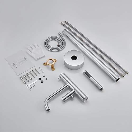 Miniatura 7 de Grifo de bañera independiente para montaje en el suelo, latón cromado, grifos de baño de una sola manija con ducha de mano