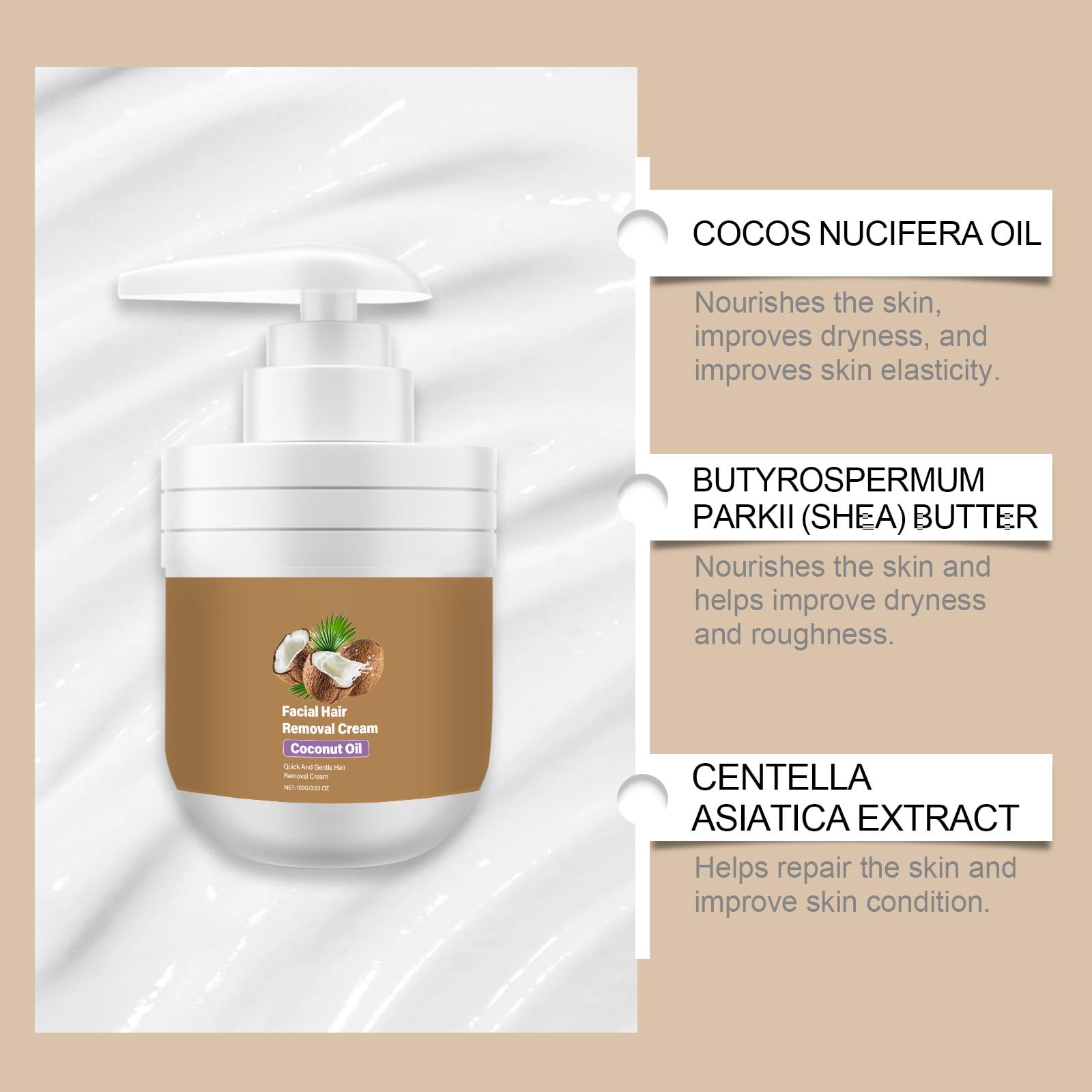 Olio di cocco, crema depilatoria delicata per donne, rimozione dei capelli senza dolore per viso e corpo, pelle liscia veloce e a lunga durata, delicata sulla pelle (8 pezzi)